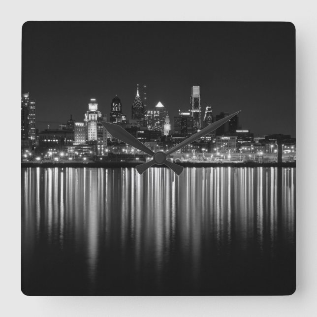 Reloj Cuadrado Philly night b/w (Anverso)