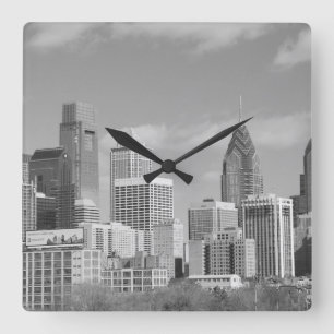 Reloj Cuadrado Philly skyscrapers black and white