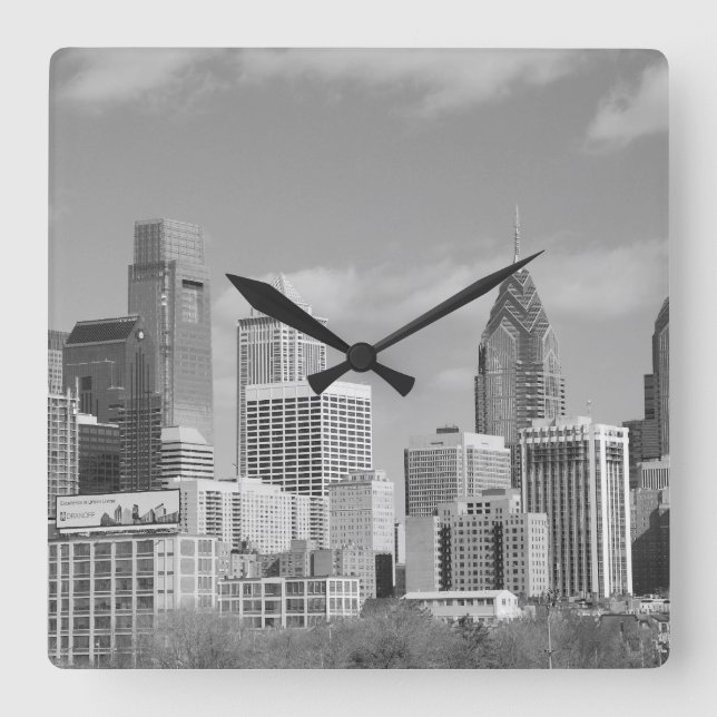 Reloj Cuadrado Philly skyscrapers black and white (Anverso)