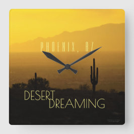 Reloj Cuadrado Phoenix Arizona Sunset Cactus Desert Dreaming