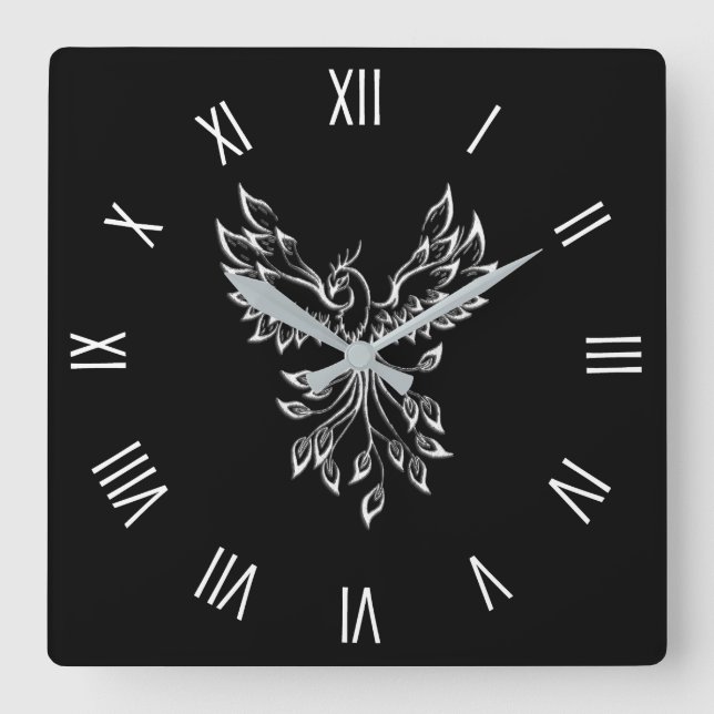 Reloj Cuadrado Phoenix Rises en Negro (Anverso)