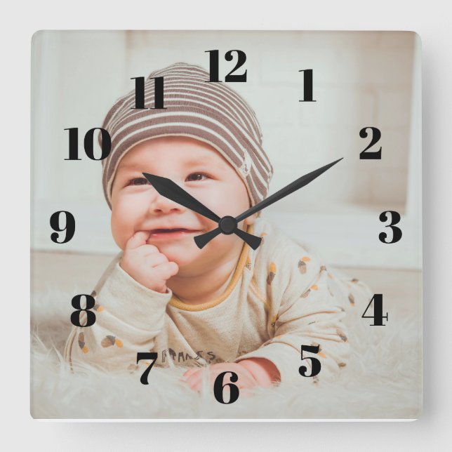 Reloj Cuadrado Photo Clock Custom Wall Clock Add Your Own Photo (Anverso)