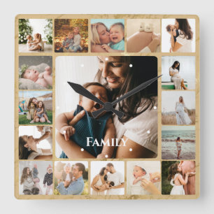 Reloj Cuadrado Photo Collage Family Simple Frame