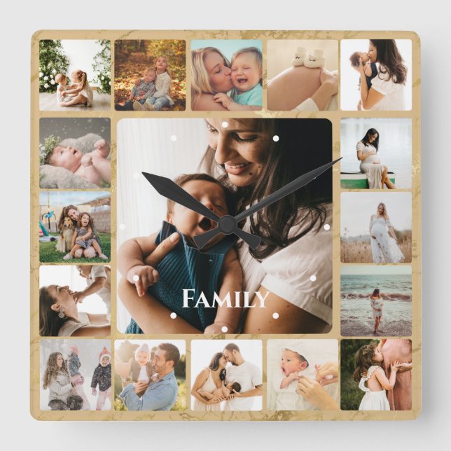 Reloj Cuadrado Photo Collage Family Simple Frame (Anverso)