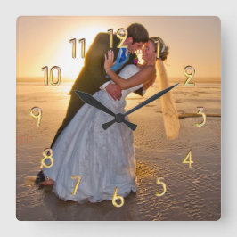 Reloj Cuadrado Photo Template Gold Tone Numeral Clock