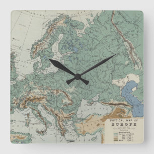Reloj Cuadrado Physical Map of Europe