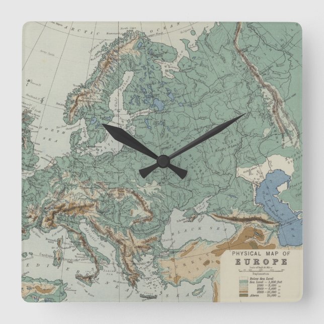Reloj Cuadrado Physical Map of Europe (Anverso)