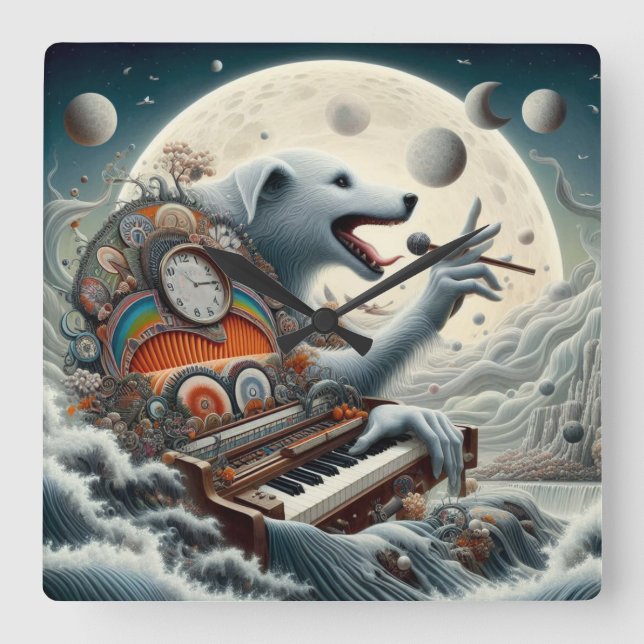 Reloj Cuadrado Pianista canis celestial (Anverso)