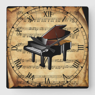 Reloj Cuadrado Piano ~ Fondo musical de hojas de cosecha de vinta