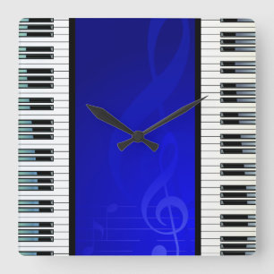 Reloj Cuadrado Piano Keys with Blue Effect Musical Notes
