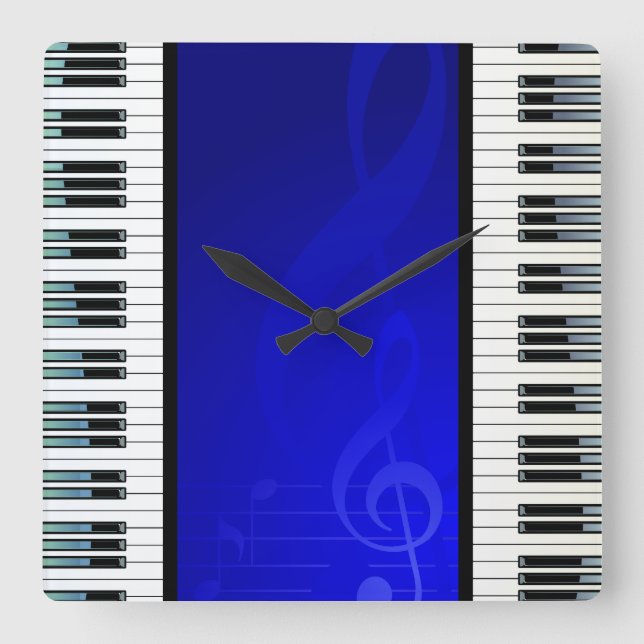 Reloj Cuadrado Piano Keys with Blue Effect Musical Notes (Anverso)