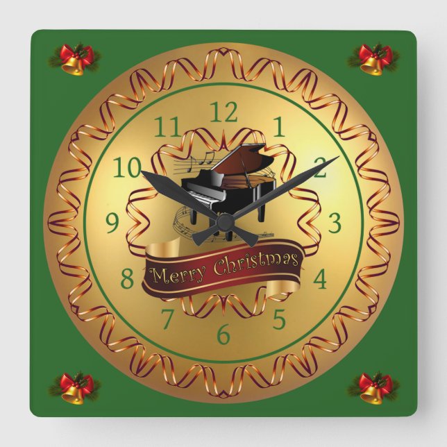 Reloj Cuadrado Piano ~ Musical Scroll ~ “Merry Christmas”  (Anverso)