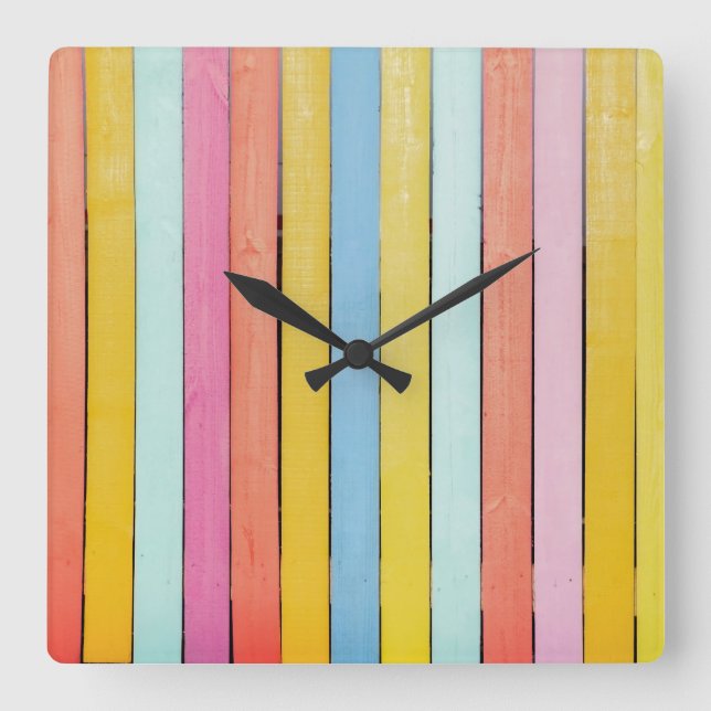 Reloj Cuadrado Pickets con vallas pintadas a mano (Anverso)