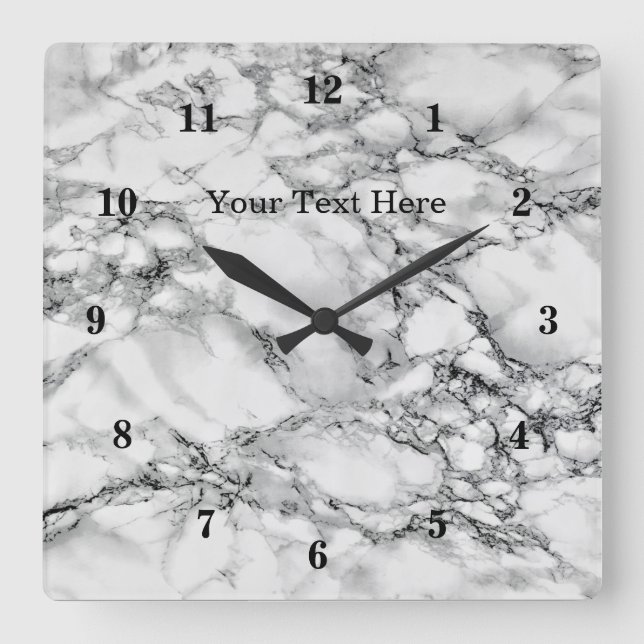 Reloj Cuadrado Piedra de mármol blanco de moda - Añade tu texto / (Anverso)