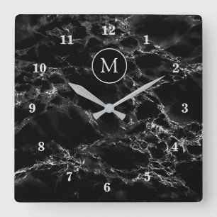 Reloj Cuadrado Piedra de mármol negro - Añade tu carta /año/númer
