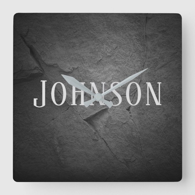 Reloj Cuadrado piedra de pizarra negra iluminada con nombre (Anverso)