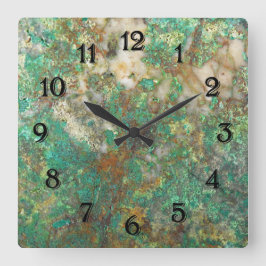 Reloj Cuadrado Piedra Mineral Verde con Números Negros