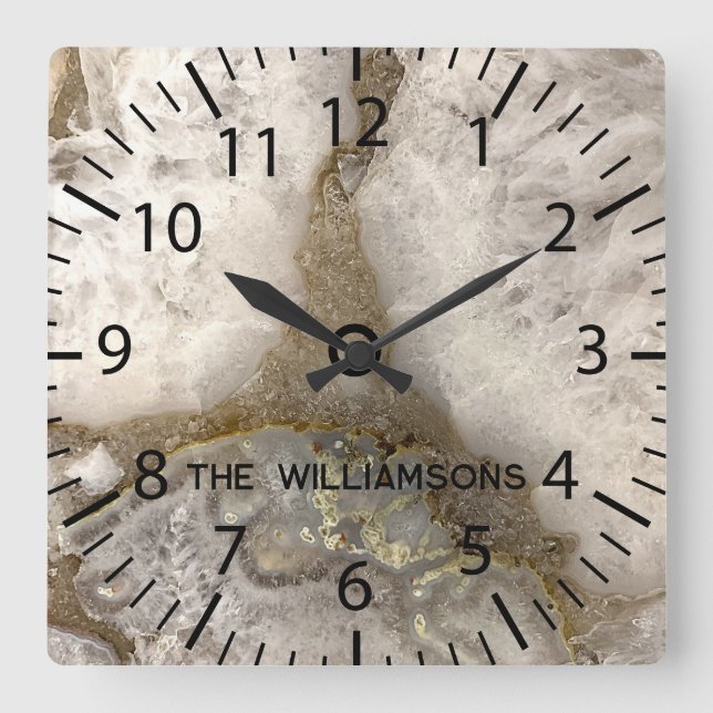 Reloj Cuadrado Piedra natural de geode de cuarzo (Anverso)