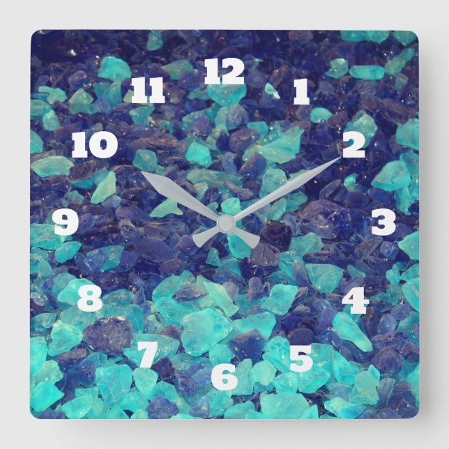 Reloj Cuadrado Piedras Azules de Playa Regalo Decoración (Anverso)