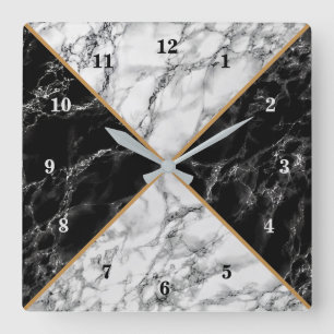 Reloj Cuadrado Piedras de mármol negro y blanco de moda - Lujo