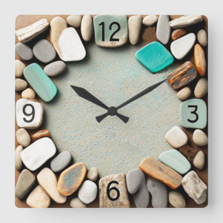 Reloj Cuadrado Piedras oceánicas y mariscos de vidrio marino