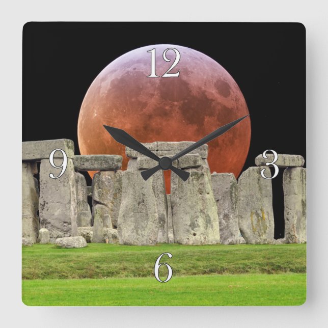 Reloj Cuadrado Piedras y luna de sangre de Stonehenge Permanente  (Anverso)
