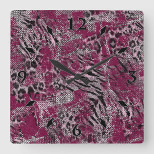 Reloj Cuadrado Piel de tigre leopardo gris borgoña