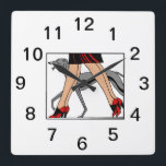 Reloj Cuadrado Piernas Art Deco Mujeres Greyhound Whippet Dog R<br><div class="desc">Piernas: Vintage Art Deco Women Greyhound Whippet Dog R - Red =============== = Invitaciones y accesorios de Personalizable con una elegante imagen artística deco de mujeres de moda de los años 20-30, mostrada con sus piernas solamente, caminando un perro galgo / blanco sobre una correa. 2017 ©itsMyPartyDesigns Todos los derechos...</div>