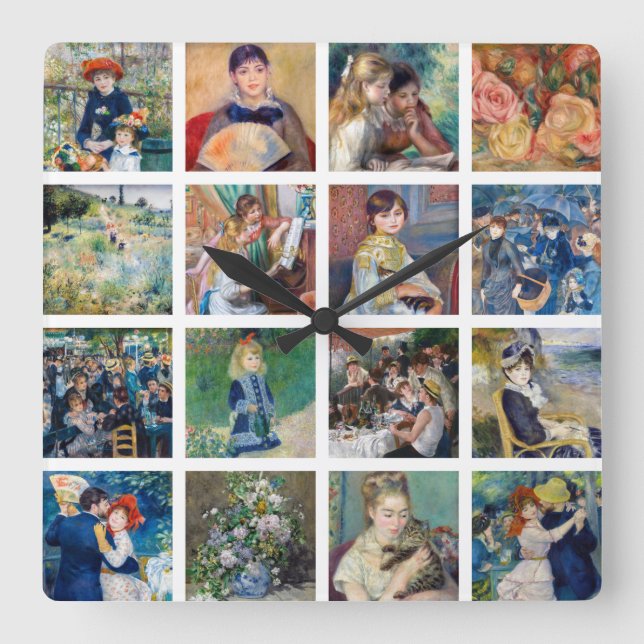 Reloj Cuadrado Pierre-Auguste Renoir - Collage de obras maestras (Anverso)