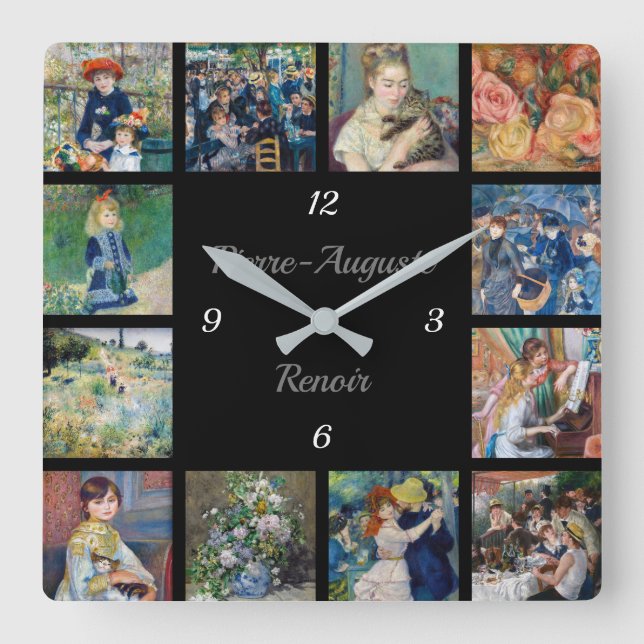 Reloj Cuadrado Pierre-Auguste Renoir - Collage de obras maestras (Anverso)