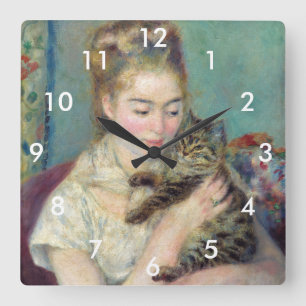 Reloj Cuadrado Pierre-Auguste Renoir - Mujer con un gato