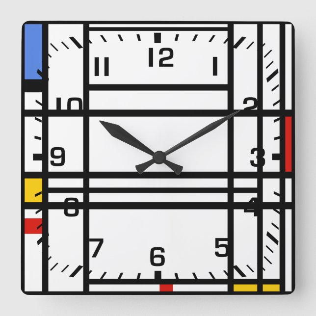 Reloj Cuadrado Piet Mondrian, composición 10 (Anverso)