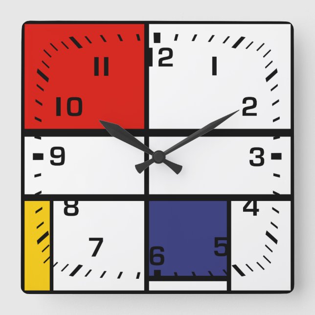 Reloj Cuadrado Piet Mondrian, composición C (Anverso)