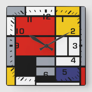 Reloj Cuadrado Piet Mondrian, composición con el avión rojo