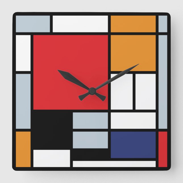 Reloj Cuadrado Piet Mondrian - Composición con el plano rojo gran (Anverso)