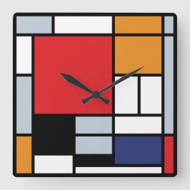 Reloj Cuadrado Piet Mondrian - Composición con gran plano rojo