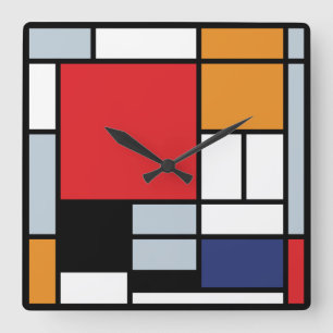 Reloj Cuadrado Piet Mondrian - Composición con gran plano rojo
