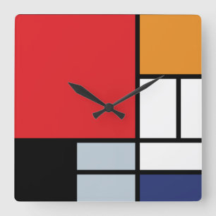 Reloj Cuadrado Piet Mondrian - Composición con gran plano rojo