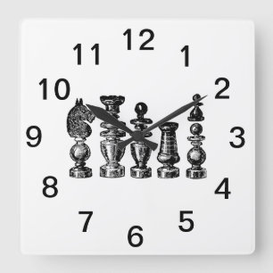 Reloj Cuadrado Piezas de Ajedrez Arte Antiguo