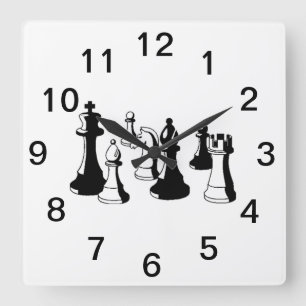 Reloj Cuadrado Piezas de Ajedrez Arte Antiguo #2