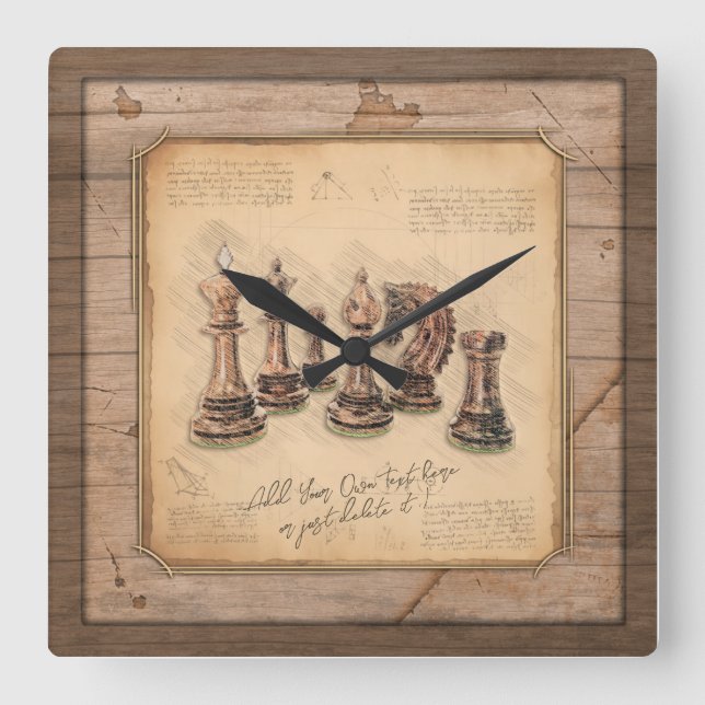 Reloj Cuadrado Piezas de ajedrez en regalo del jugador de tablero (Anverso)