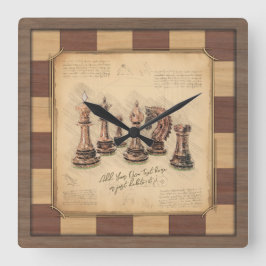 Reloj Cuadrado Piezas de ajedrez y ajedrez antiguas, regalo para 