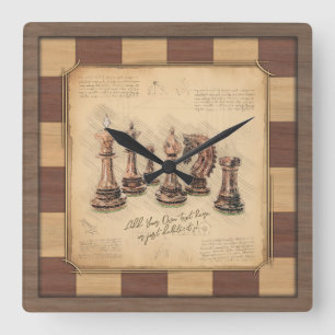 Reloj Cuadrado Piezas de ajedrez y ajedrez antiguas, regalo para 
