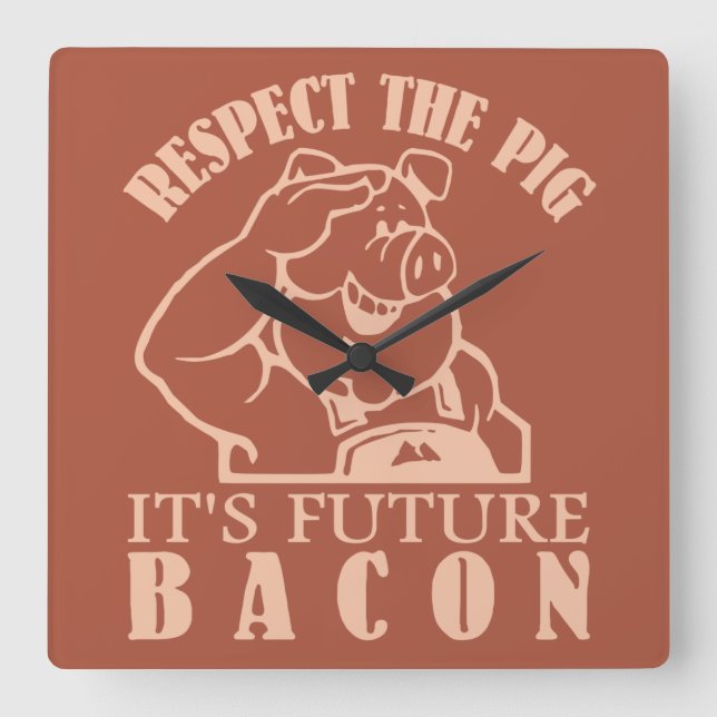 Reloj Cuadrado PIG TO BACON custom color wall clock (Anverso)