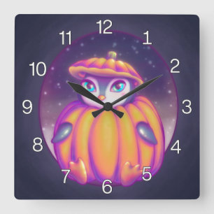 Reloj Cuadrado Piguín De Calabaza Cortado En Dibujo De Nieve