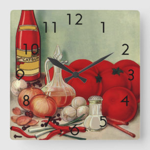 Reloj Cuadrado Pimientos de tomate de comida italiana de cosecha