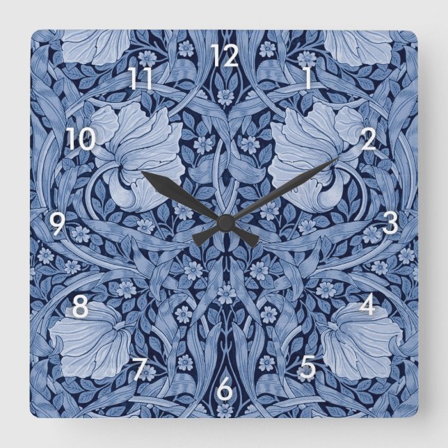 Reloj Cuadrado Pimpernel Blue Monotone, William Morris (Anverso)
