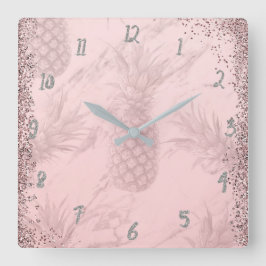 Reloj Cuadrado Piña Brillante Rosa Dorado Rosa Chic Tropical