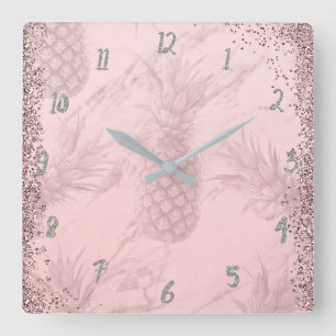 Reloj Cuadrado Piña Brillante Rosa Dorado Rosa Chic Tropical