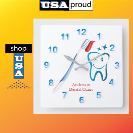 Reloj Cuadrado Pincel dental de dentista 🦷 azul elegante